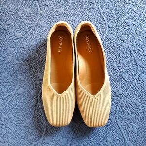 Vivaia Tan Ribbed Flats Margot